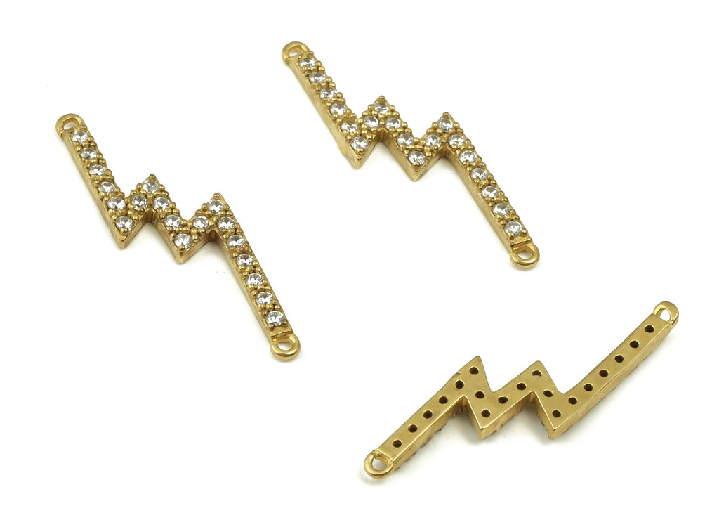 Brass Lightning Earring Connector With Zircons - Raw Brass Lightning Charms - Jewelry Making Supplies - 24.57x7.61x1.64mm - PP4490 - DOMEDBAZAAR