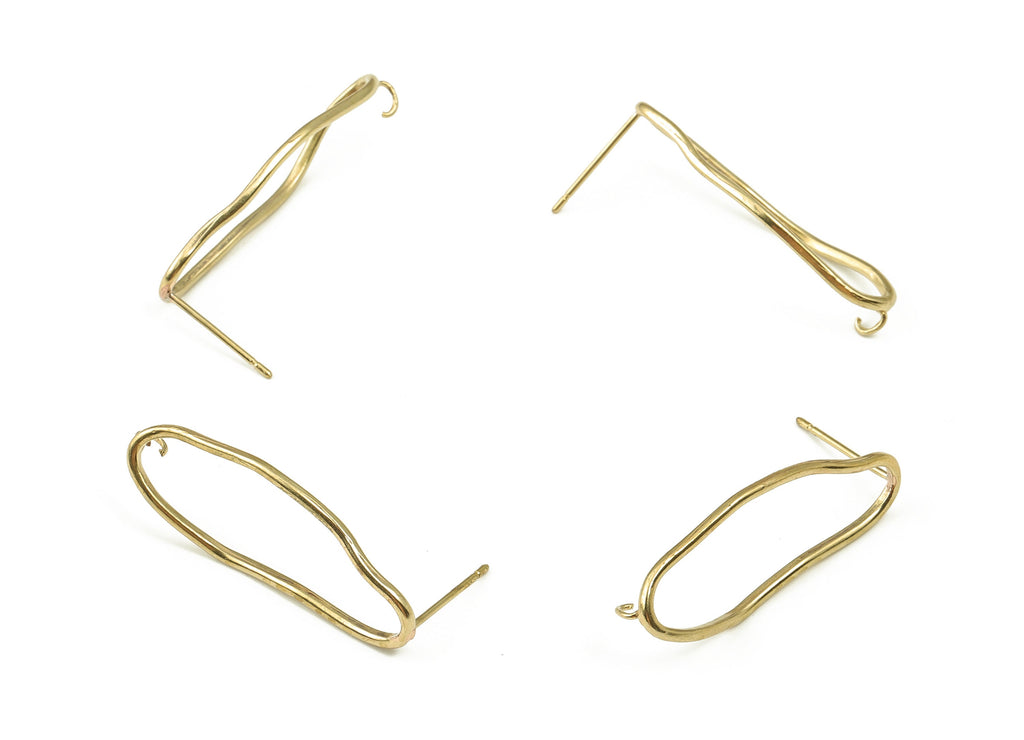 Brass Oval Earring Stud - Raw Brass Oval Earring Post – Irregular Shape Stud – Jewelry Making Supplies - 34.01x12.77x1.41mm - PP4501 - DOMEDBAZAAR