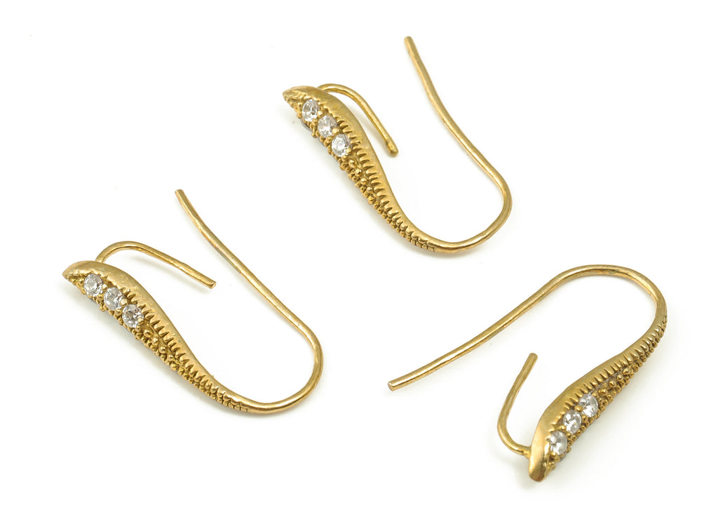 Brass Earring Wires With Zircons - Raw Brass Earring Hooks - Earrings Finding - Jewellery Making Supplies - 18.8x12.8x3.34mm - PP4507 - DOMEDBAZAAR