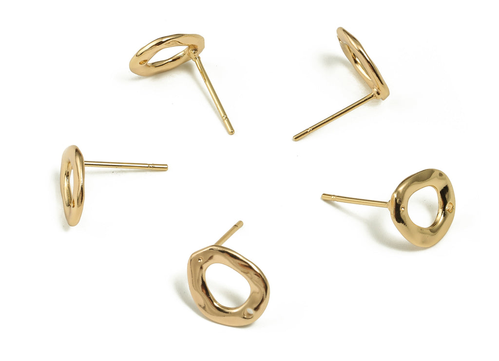 Brass Oval Earring Post - Gold Oval Earring Stud - 18K Real Gold Plated Brass - Brass Stud - Jewelry Supplies - 10.69x9.64x1.31mm - RGP3659 - DOMEDBAZAAR