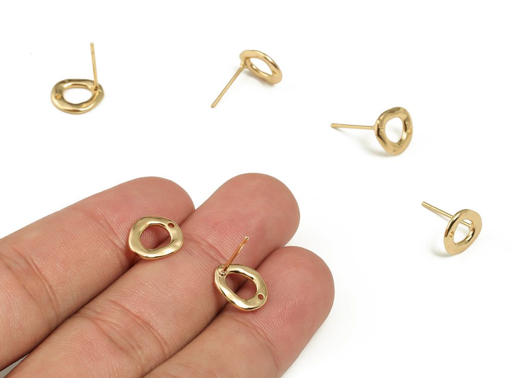 Brass Oval Earring Post - Gold Oval Earring Stud - 18K Real Gold Plated Brass - Brass Stud - Jewelry Supplies - 10.69x9.64x1.31mm - RGP3659 - DOMEDBAZAAR