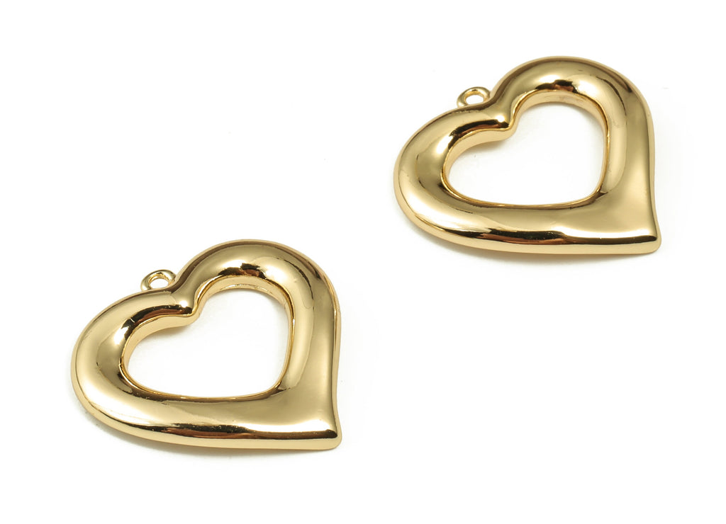 Brass Heart Earring Charms - Gold Heart Pendant - 18K Real Gold Plated Brass - Jewelry Making Supplies - 17.79x16.61x1.99mm - RGP4000 - DOMEDBAZAAR