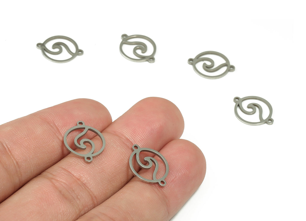 Stainless Steel Round WaveConnector – Circle Wave Earring Charms - Ocean Wave Charms for Necklace Bracelet - 15.49x12.03x0.93mm - SS1230 - DOMEDBAZAAR