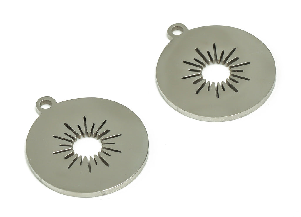 Stainless Steel Sun Charm - Round Sun Earring Charms - Sun Pendant - Earring Findings - Jewelry Supplies - 17.06x15.06x0.95mm - SS1219 - DOMEDBAZAAR