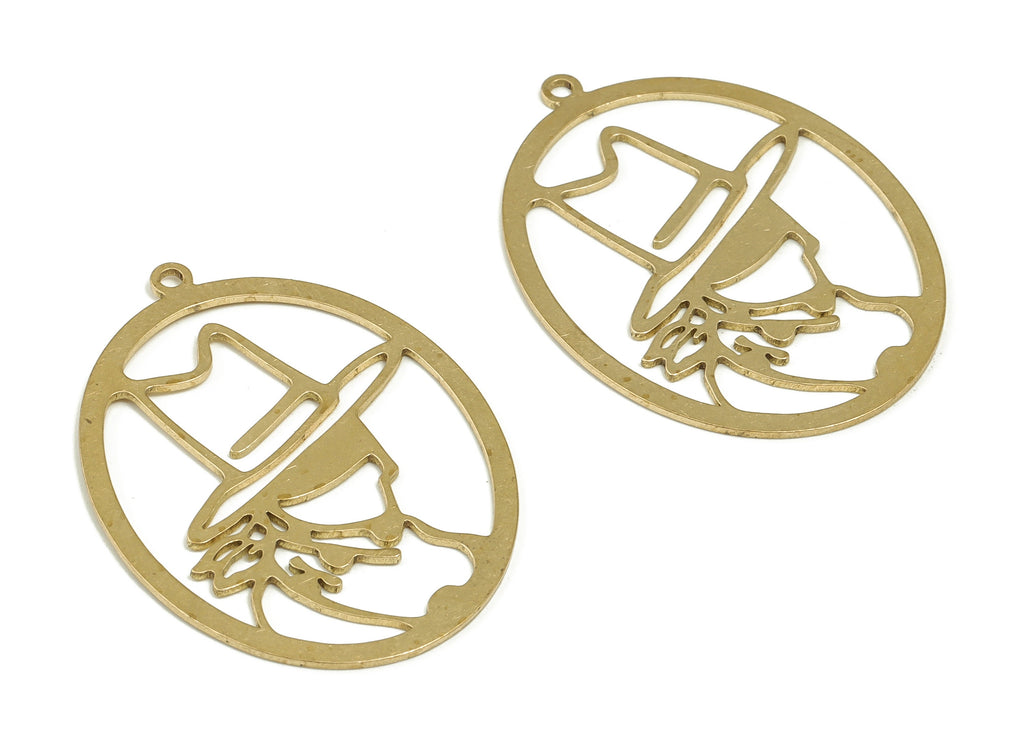 Brass Oval Earring Charms - Raw Brass Gentleman Pendant - Earrings Finding - DIY Jewelry Making Supplies - 34.88x25.78x0.72mm - PP4259 - DOMEDBAZAAR