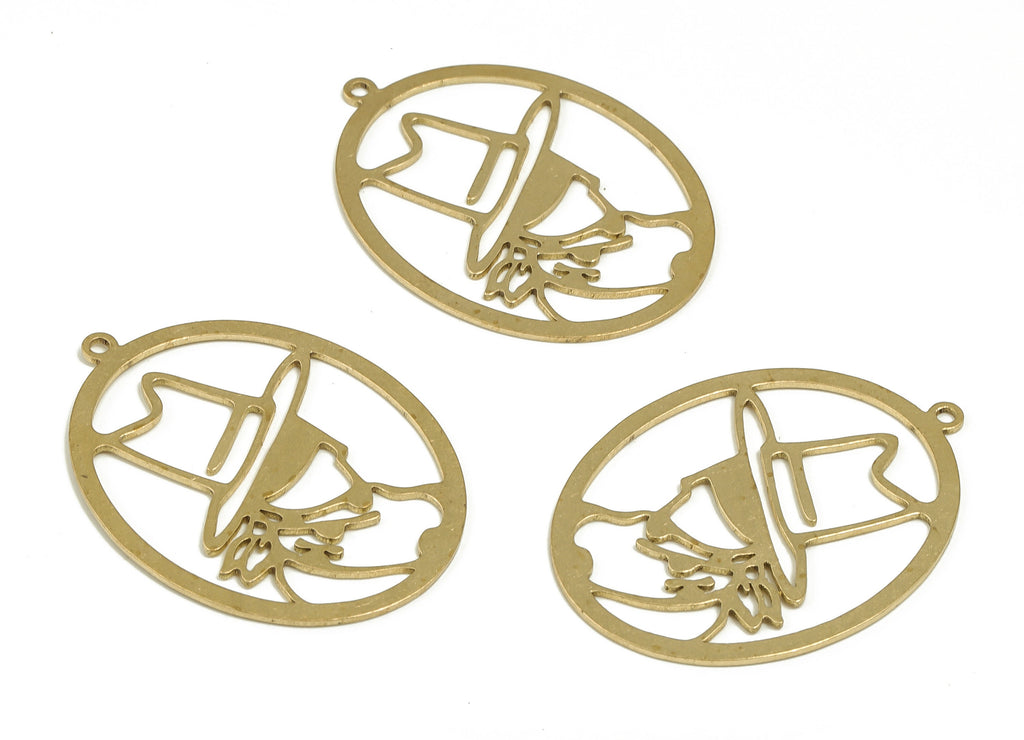Brass Oval Earring Charms - Raw Brass Gentleman Pendant - Earrings Finding - DIY Jewelry Making Supplies - 34.88x25.78x0.72mm - PP4259 - DOMEDBAZAAR