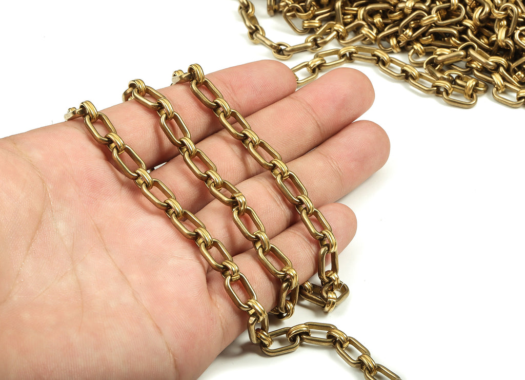 Oval Rectangle Paper Clip Layering Chain - Oval Textured Rolo Soldered Cable Chain - For Necklace Bracelet 0.87&quot; x 0.27&quot; x 0.09&quot; CC1201 - DOMEDBAZAAR