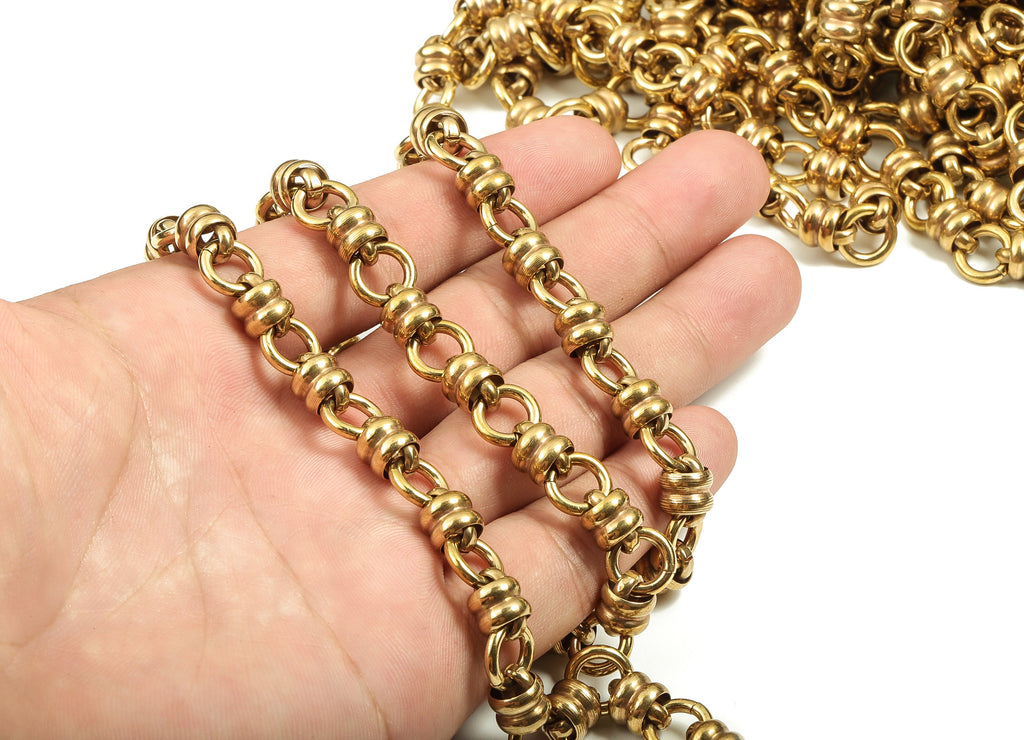 Brass Textured Round Cable Chain - Round Link Rolo Chain - Openlink Cable Chain - For Necklace Bracelet 0.92&quot; x 0.39&quot; x 0.31&quot; CC1206 - DOMEDBAZAAR