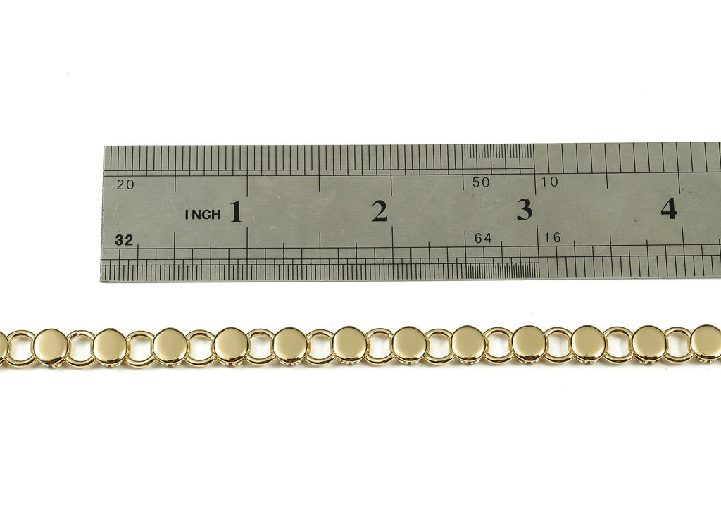 Gold Round Disc Chain - 18 Real Gold Textured Round Soldered Chain - For Necklace Bracelet 0.67&quot; x 0.28&quot; x 0.12&quot; RGP3662 - DOMEDBAZAAR