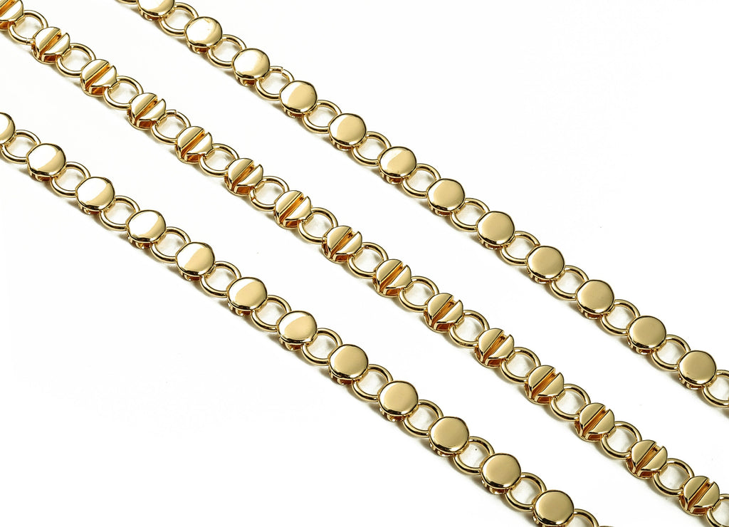 Gold Round Disc Chain - 18 Real Gold Textured Round Soldered Chain - For Necklace Bracelet 0.67&quot; x 0.28&quot; x 0.12&quot; RGP3662 - DOMEDBAZAAR