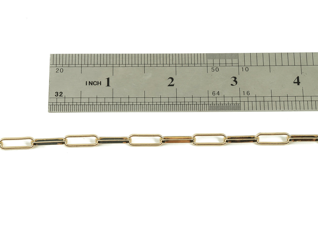 Brass Oval Rectangle Paper Clip Layering Chain - 18K Real Gold Oval Rolo Chain - Soldered Flat Cable Chain 0.56&quot; x 0.19&quot; x 0.06&quot; RGP3692 - DOMEDBAZAAR
