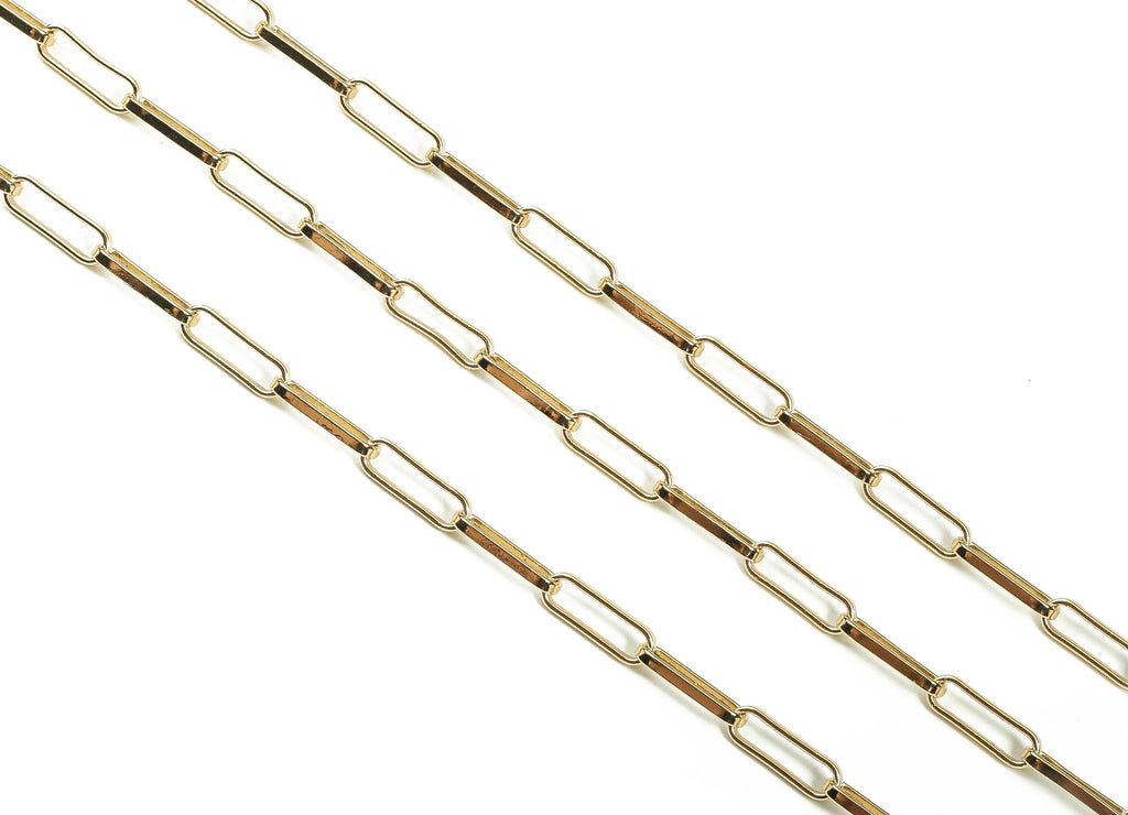 Brass Oval Rectangle Paper Clip Layering Chain - 18K Real Gold Oval Rolo Chain - Soldered Flat Cable Chain 0.56&quot; x 0.19&quot; x 0.06&quot; RGP3692 - DOMEDBAZAAR