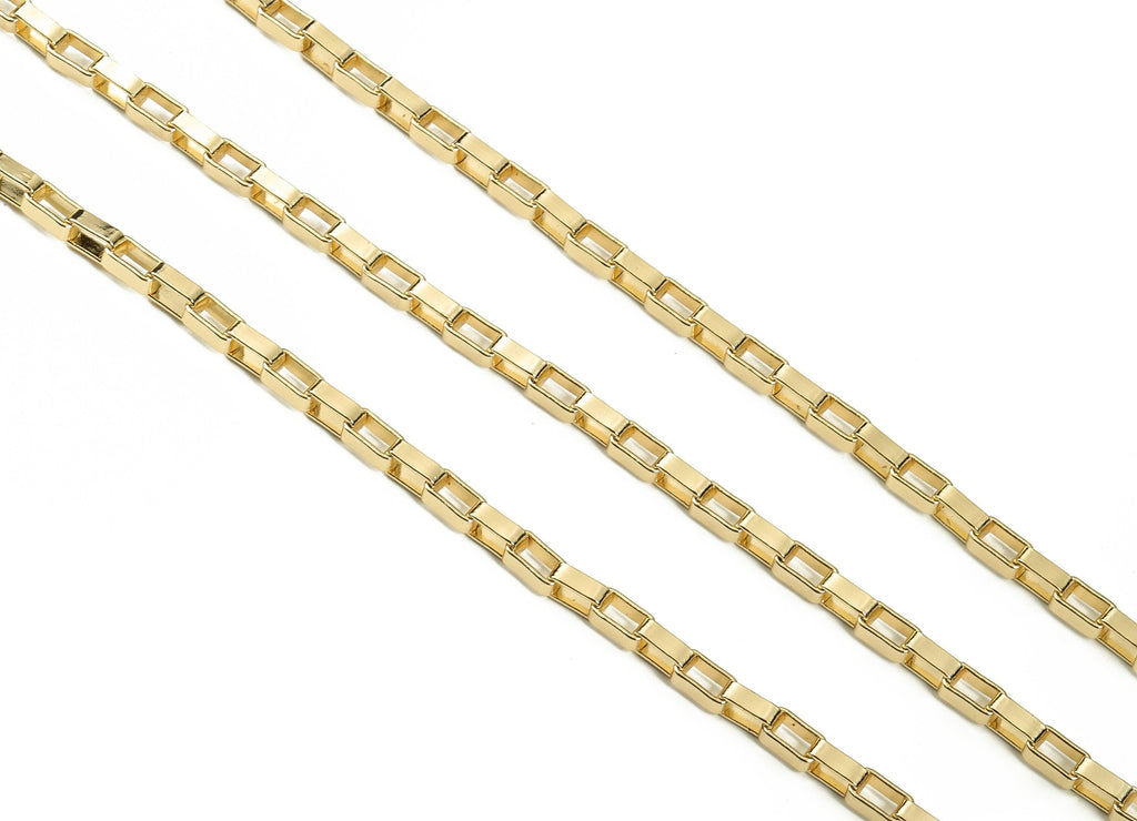 Brass Rectangle Paper Clip Layering Chain - 18 Real Gold Rectangle Openlink Chain - Flat Cable Chain 0.29&quot; x 0.16&quot; x 0.10&quot; RGP3949 - DOMEDBAZAAR