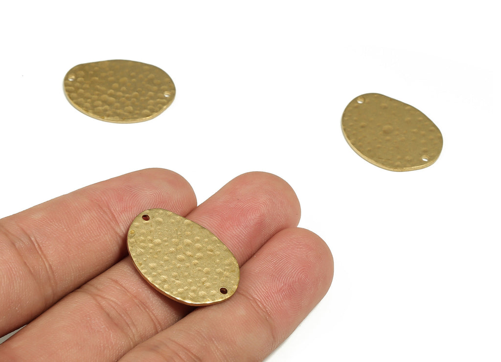 Brass Hammered Oval Connector - Raw Brass Oval Earring Charms - Earring Findings - Jewelry Making Supplies - 24.86x19.42x0.99mm - PP4704 - DOMEDBAZAAR