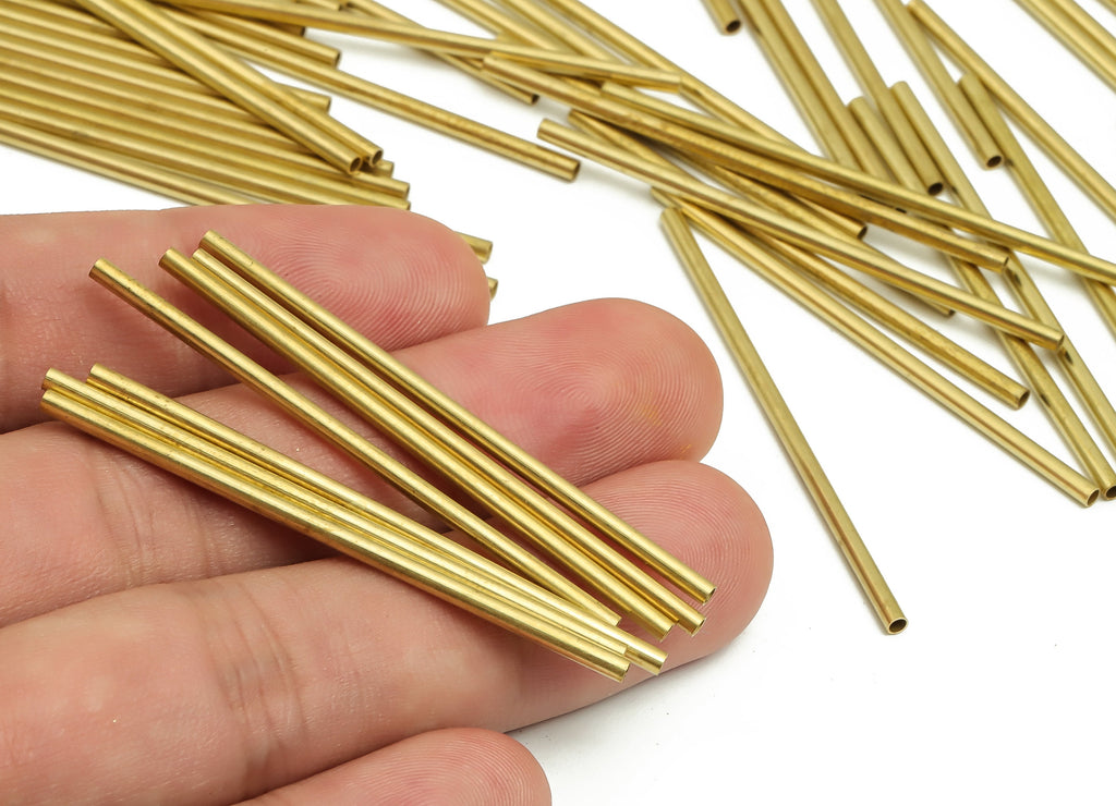 Round Brass Himmeli Tubes - Raw Brass Himmeli DIY Tube Beads - Circle Pipes for Geometric Shapes - For Air Plants -2x0.2x50mm- PP4568-50 - DOMEDBAZAAR
