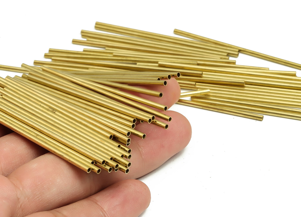 Round Brass Himmeli Tubes - Raw Brass Himmeli DIY Tube Beads - Circle Pipes for Geometric Shapes - For Air Plants -2x0.2x60mm- PP4568-60 - DOMEDBAZAAR