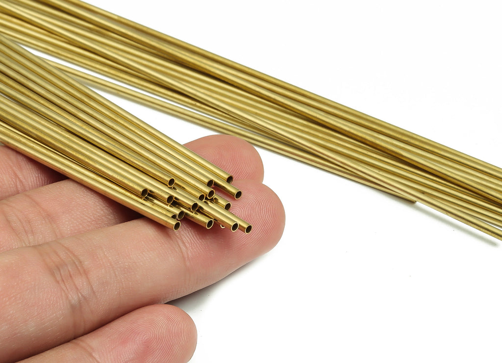 Round Brass Himmeli Tubes - Raw Brass Himmeli DIY Tube Beads - Circle Pipes for Geometric Shapes - For Air Plants -2x0.2x180mm- PP4568-180 - DOMEDBAZAAR