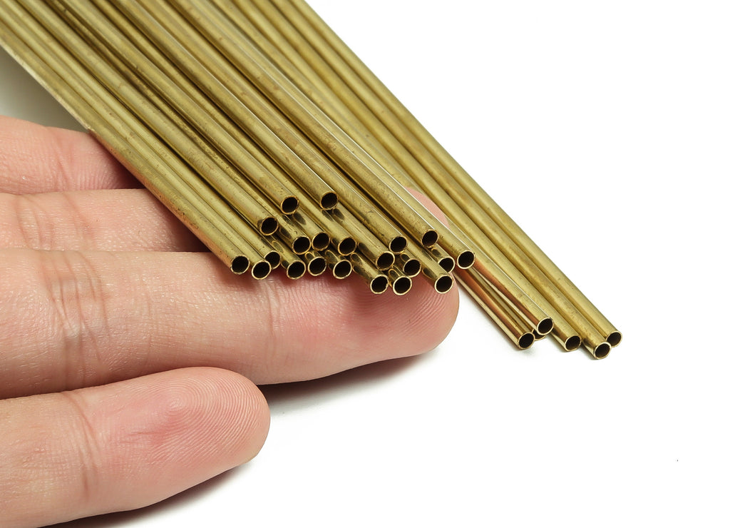 Round Brass Himmeli Tubes - Raw Brass Himmeli DIY Tube Beads - Circle Pipes for Geometric Shapes - For Air Plants -2.5x0.2x200mm- PP4569-200 - DOMEDBAZAAR