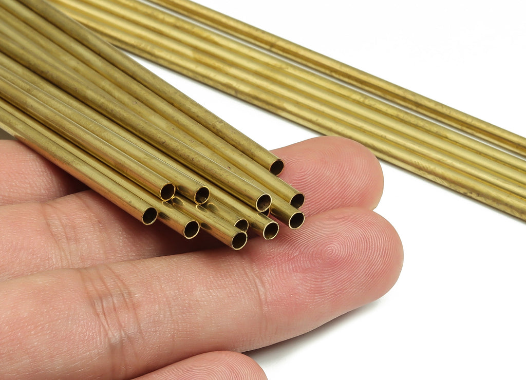 Round Brass Himmeli Tubes - Raw Brass Himmeli DIY Tube Beads - Circle Pipes for Geometric Shapes - For Air Plants -3x0.2x110mm- PP4570-110 - DOMEDBAZAAR