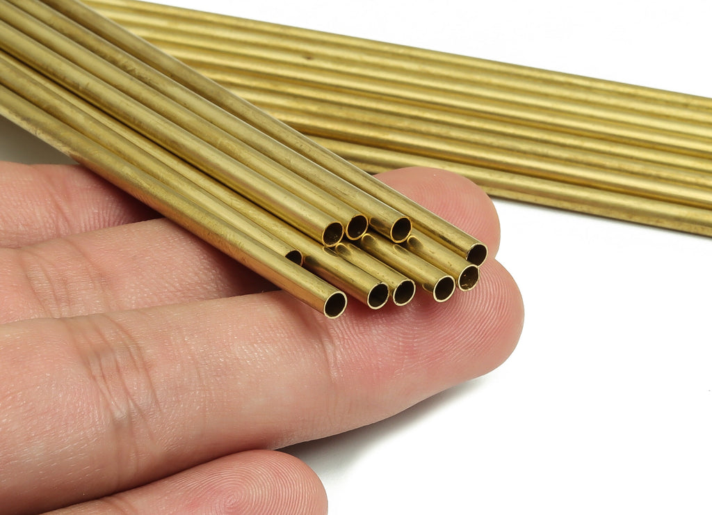 Round Brass Himmeli Tubes - Raw Brass Himmeli DIY Tube Beads - Circle Pipes for Geometric Shapes - For Air Plants -3x0.2x120mm- PP4570-120 - DOMEDBAZAAR