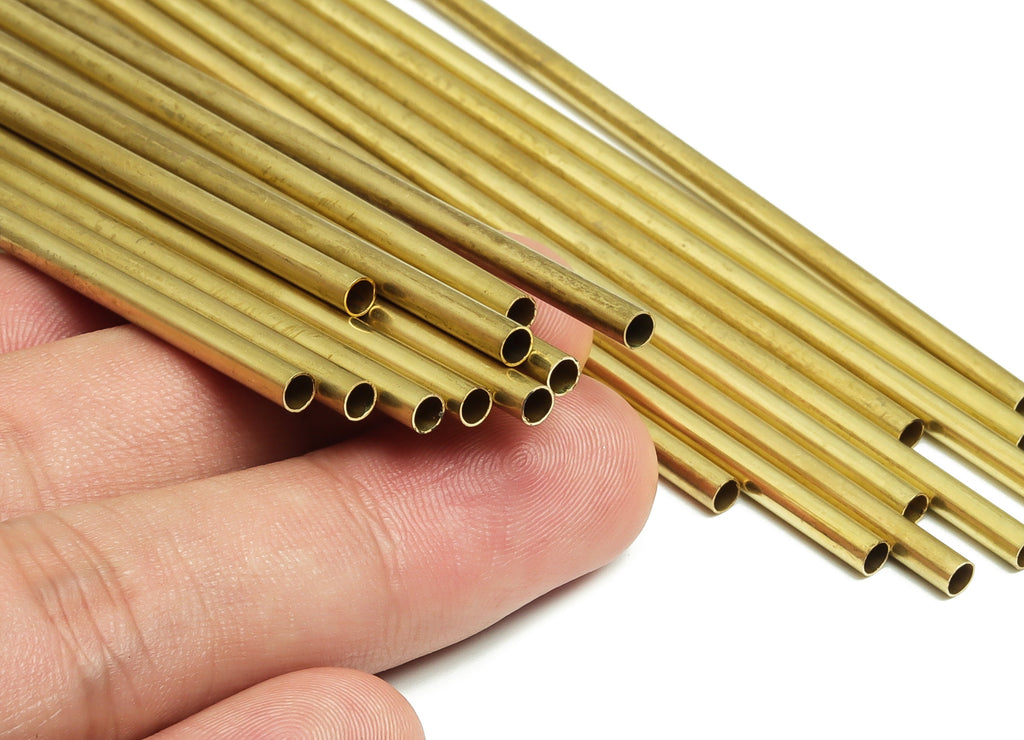 Round Brass Himmeli Tubes - Raw Brass Himmeli DIY Tube Beads - Circle Pipes for Geometric Shapes - For Air Plants -3x0.2x130mm- PP4570-130 - DOMEDBAZAAR