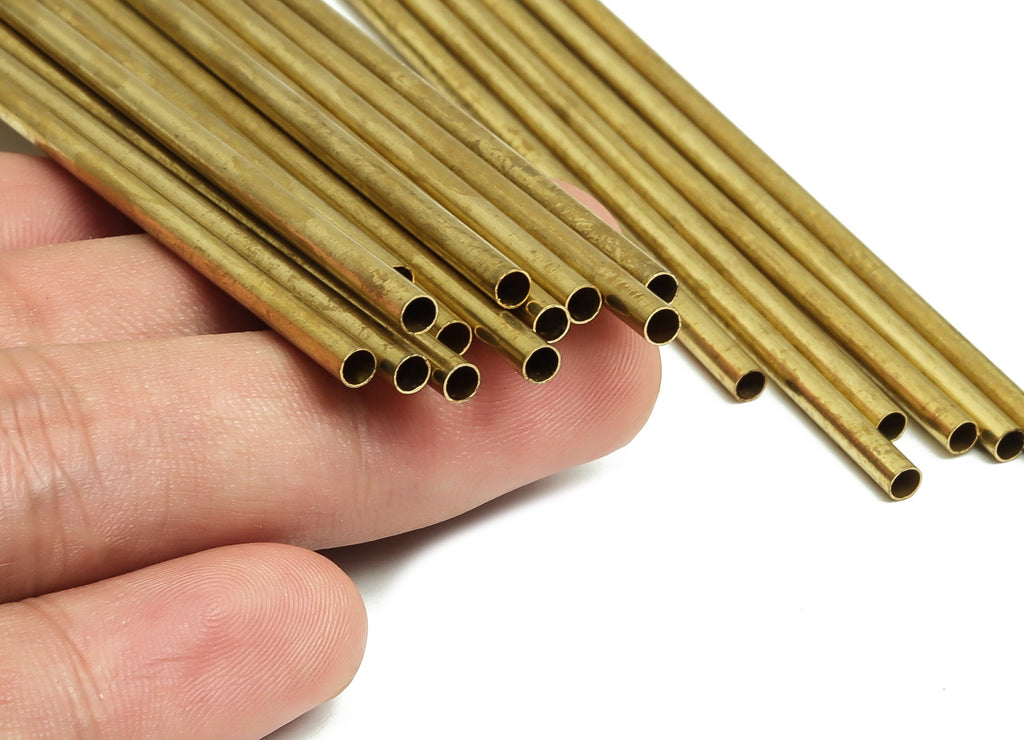 Round Brass Himmeli Tubes - Raw Brass Himmeli DIY Tube Beads - Circle Pipes for Geometric Shapes - For Air Plants -3x0.2x150mm- PP4570-150 - DOMEDBAZAAR