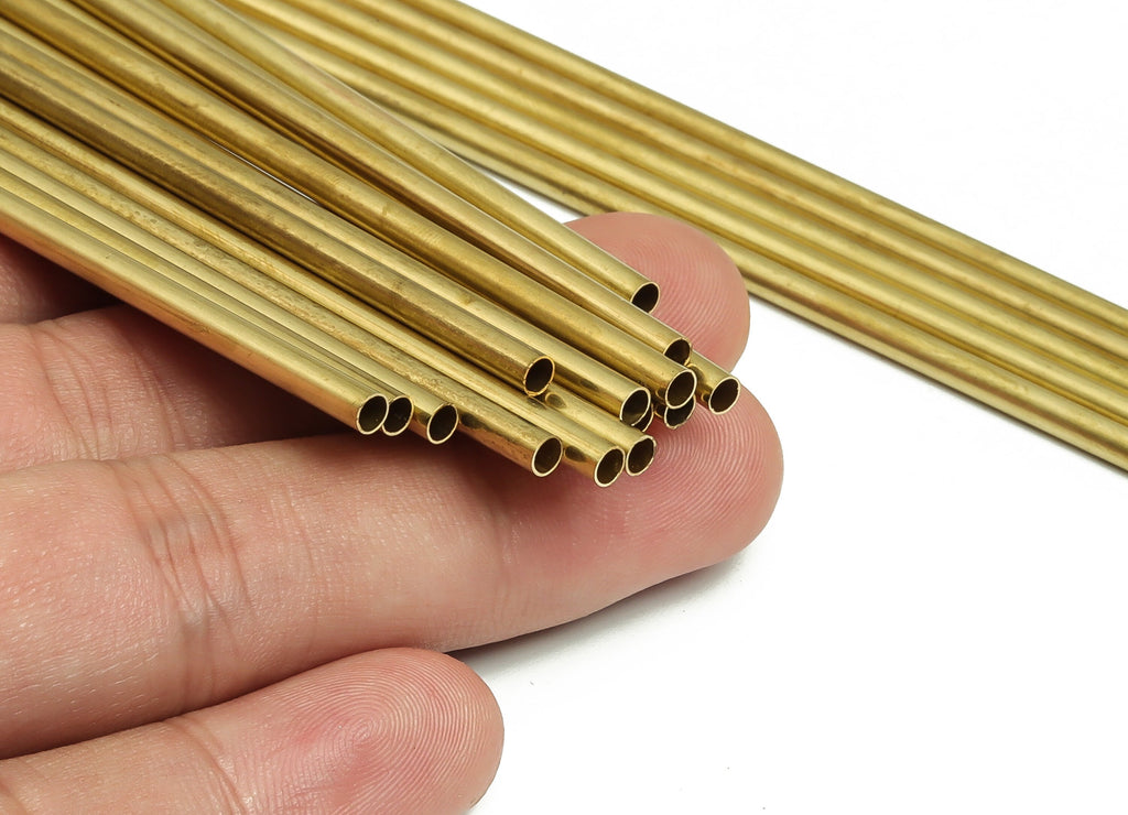 Round Brass Himmeli Tubes - Raw Brass Himmeli DIY Tube Beads - Circle Pipes for Geometric Shapes - For Air Plants -3x0.2x180mm- PP4570-180 - DOMEDBAZAAR
