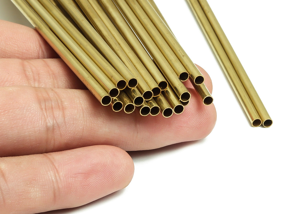 Round Brass Himmeli Tubes - Raw Brass Himmeli DIY Tube Beads - Circle Pipes for Geometric Shapes - For Air Plants -3x0.2x200mm- PP4570-200 - DOMEDBAZAAR