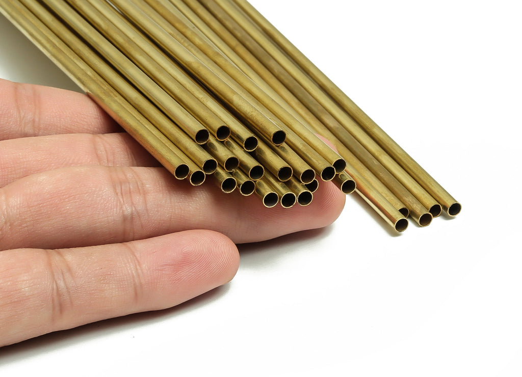 Round Brass Himmeli Tubes - Raw Brass Himmeli DIY Tube Beads - Circle Pipes for Geometric Shapes - For Air Plants -3.5x0.2x400mm- PP4571-400 - DOMEDBAZAAR