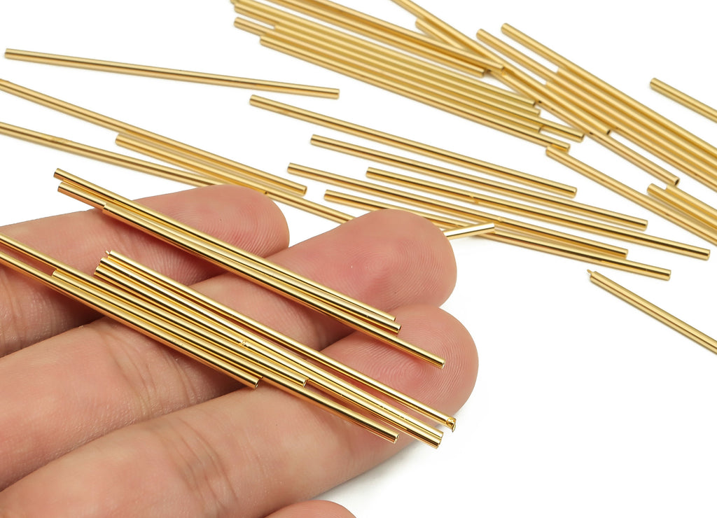 Brass Himmeli Tubes - Brass Himmeli DIY Tube Beads - Geometric Shapes - For Air Plants - 18k Real Gold Plated Brass -1.5x0.2x50mm-RGP4047-50 - DOMEDBAZAAR