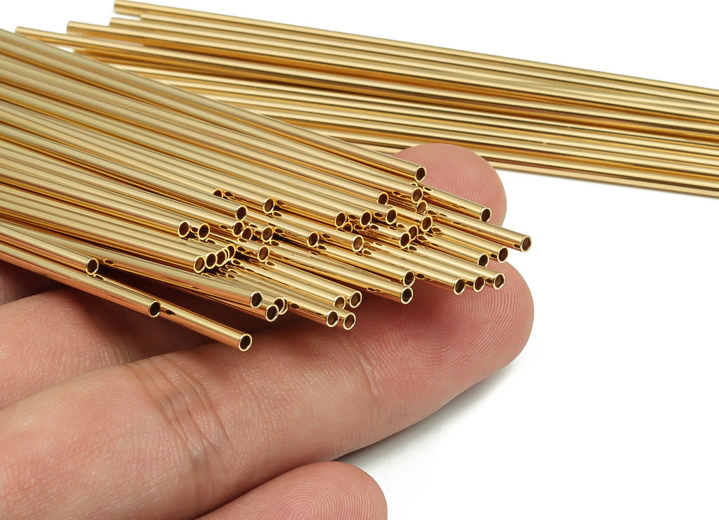 Brass Himmeli Tubes - Brass Himmeli DIY Tube Beads - Geometric Shapes - For Air Plants - 18k Real Gold Plated Brass -2x0.2x100mm-RGP4048-100 - DOMEDBAZAAR