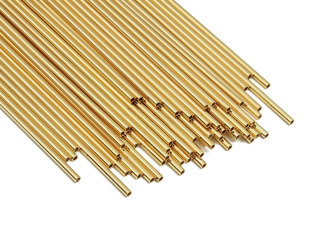 Brass Himmeli Tubes - Brass Himmeli DIY Tube Beads - Geometric Shapes - For Air Plants - 18k Real Gold Plated Brass -2x0.2x100mm-RGP4048-100 - DOMEDBAZAAR