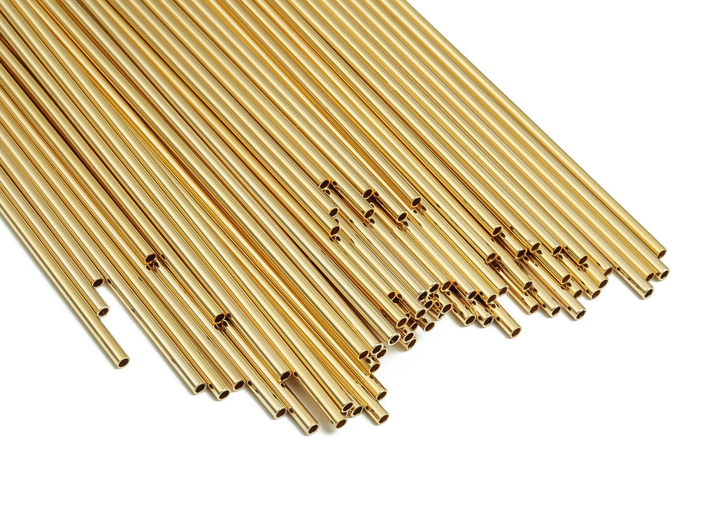 Brass Himmeli Tubes - Brass Himmeli DIY Tube Beads - Geometric Shapes - For Air Plants - 18k Real Gold Plated Brass -2x0.2x110mm-RGP4048-110 - DOMEDBAZAAR