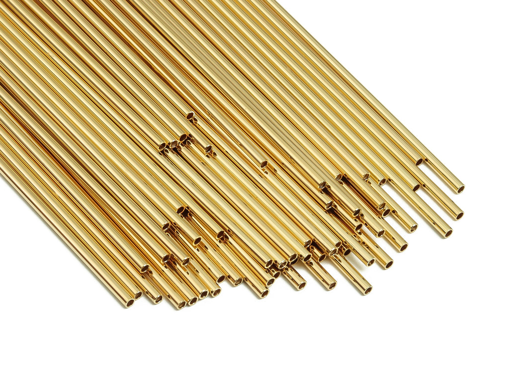 Brass Himmeli Tubes - Brass Himmeli DIY Tube Beads - Geometric Shapes - For Air Plants - 18k Real Gold Plated Brass -2x0.2x150mm-RGP4048-150 - DOMEDBAZAAR