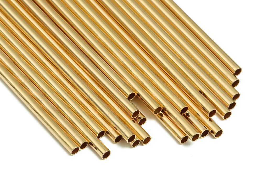 Brass Himmeli Tubes - Brass Himmeli DIY Tube Beads - Geometric Shapes - For Air Plants - 18k Real Gold Plated Brass -2.5x0.2x60mm-RGP4049-60 - DOMEDBAZAAR
