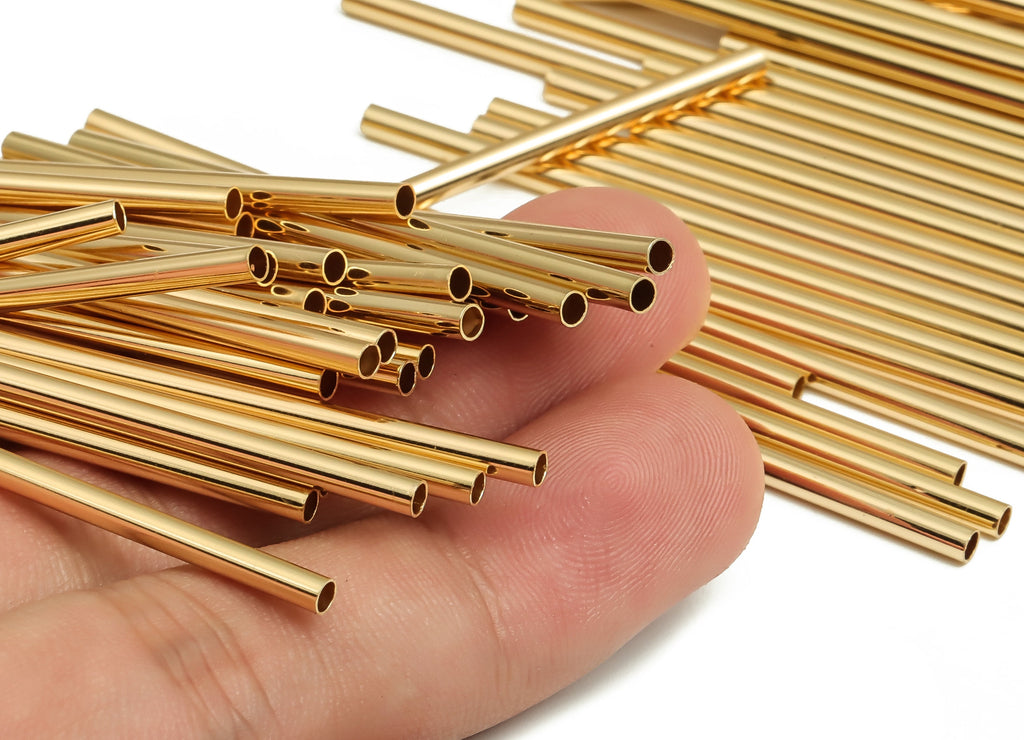 Brass Himmeli Tubes - Brass Himmeli DIY Tube Beads - Geometric Shapes - For Air Plants - 18k Real Gold Plated Brass -2.5x0.2x60mm-RGP4049-60 - DOMEDBAZAAR