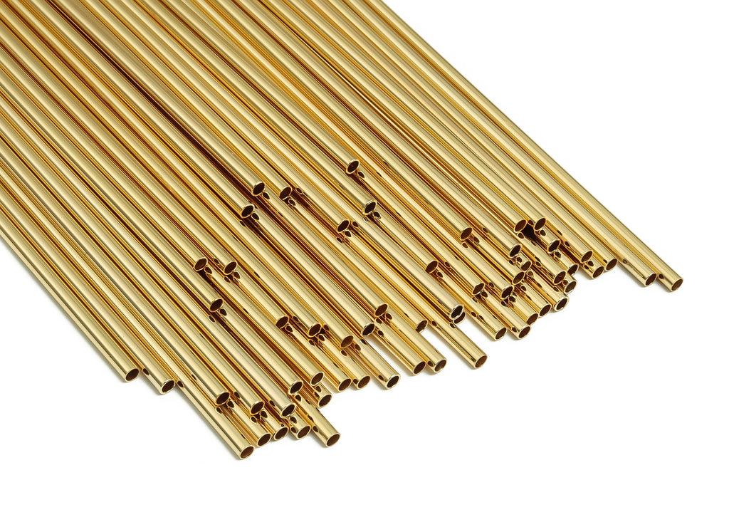 Brass Himmeli Tubes - Brass Himmeli DIY Tube Beads - Geometric Shapes - For Plants - 18k Real Gold Plated Brass -2.5x0.2x150mm- RGP4049-150 - DOMEDBAZAAR