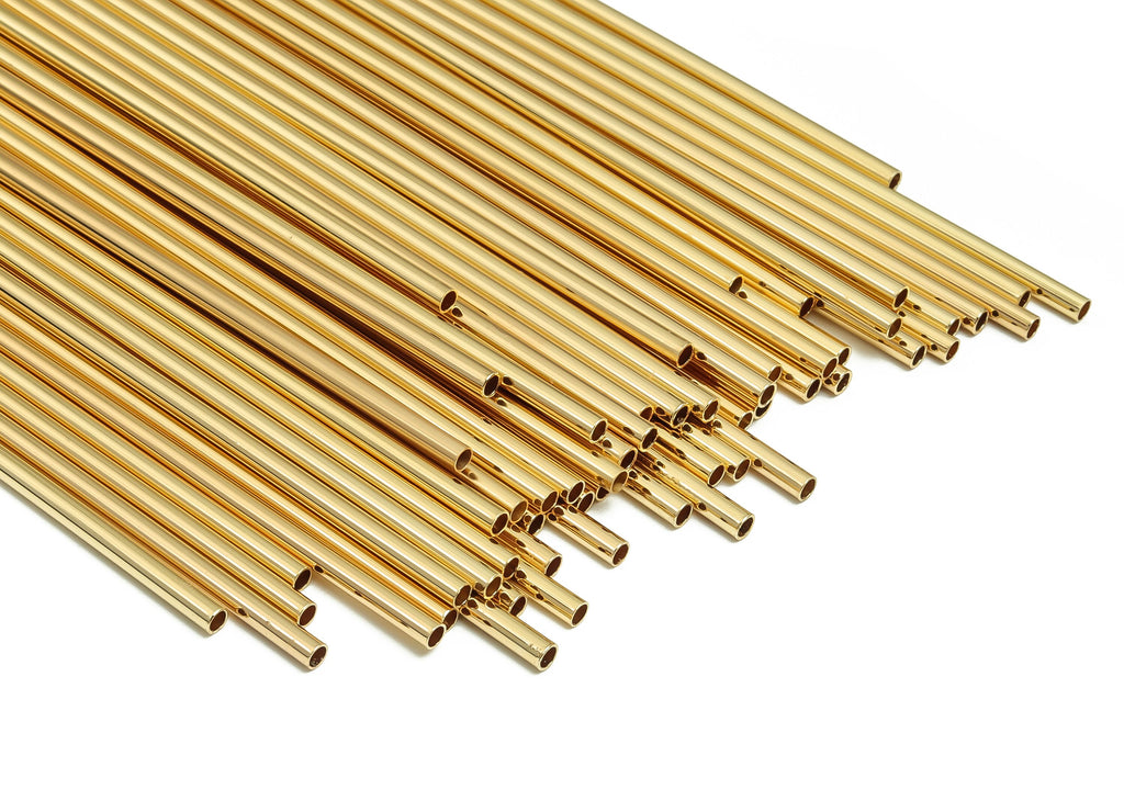 Brass Himmeli Tubes -Brass Himmeli DIY Tube Beads - Geometric Shapes - For Plants - 18k Real Gold Plated Brass -2.5x0.2x225mm- RGP4049-225 - DOMEDBAZAAR