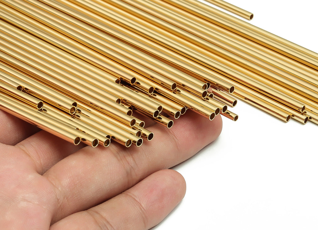 Brass Himmeli Tubes -Brass Himmeli DIY Tube Beads - Geometric Shapes - For Air Plants - 18k Real Gold Plated Brass -3x0.2x275mm- RGP4050-275 - DOMEDBAZAAR