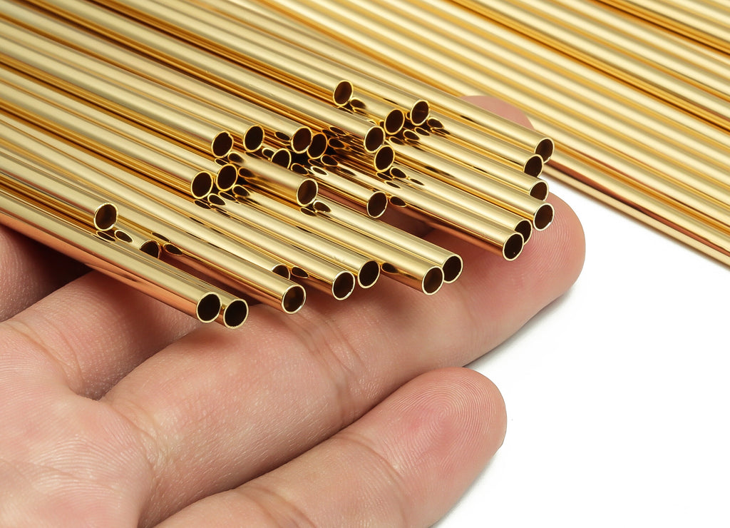 Brass Himmeli Tubes -Brass Himmeli DIY Tube Beads - Geometric Shapes - For Plants - 18k Real Gold Plated Brass -3.5x0.2x150mm- RGP4051-150 - DOMEDBAZAAR