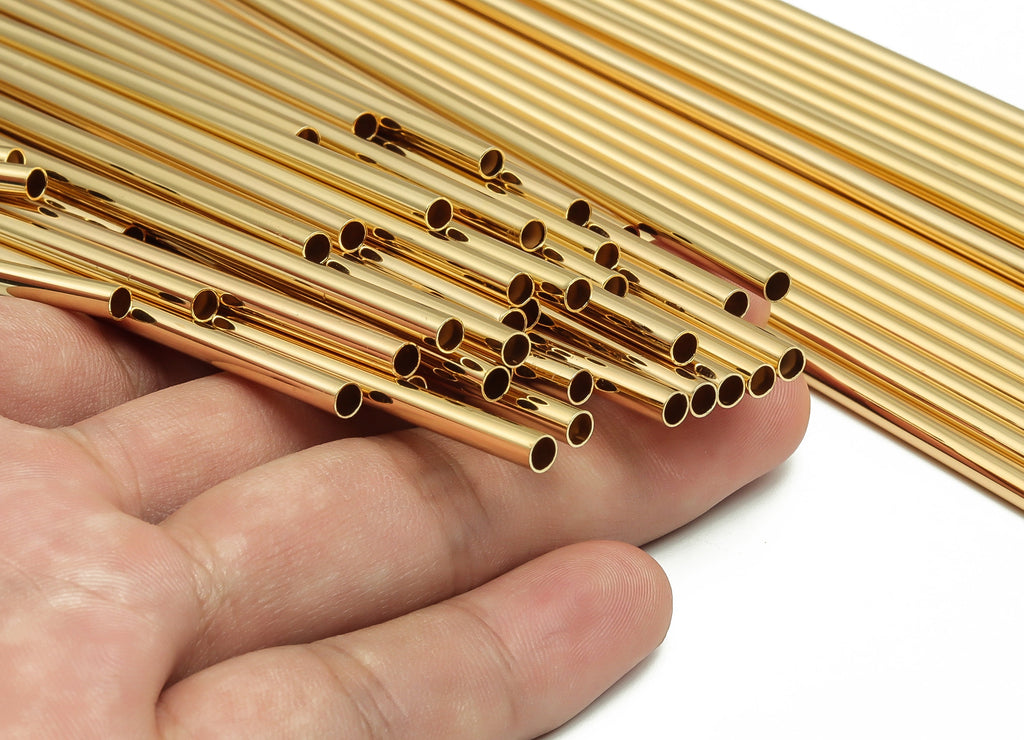 Brass Himmeli Tubes -Brass Himmeli DIY Tube Beads - Geometric Shapes - For Air Plants - 18k Real Gold Plated Brass-3.5x0.2x200mm-RGP4051-200 - DOMEDBAZAAR