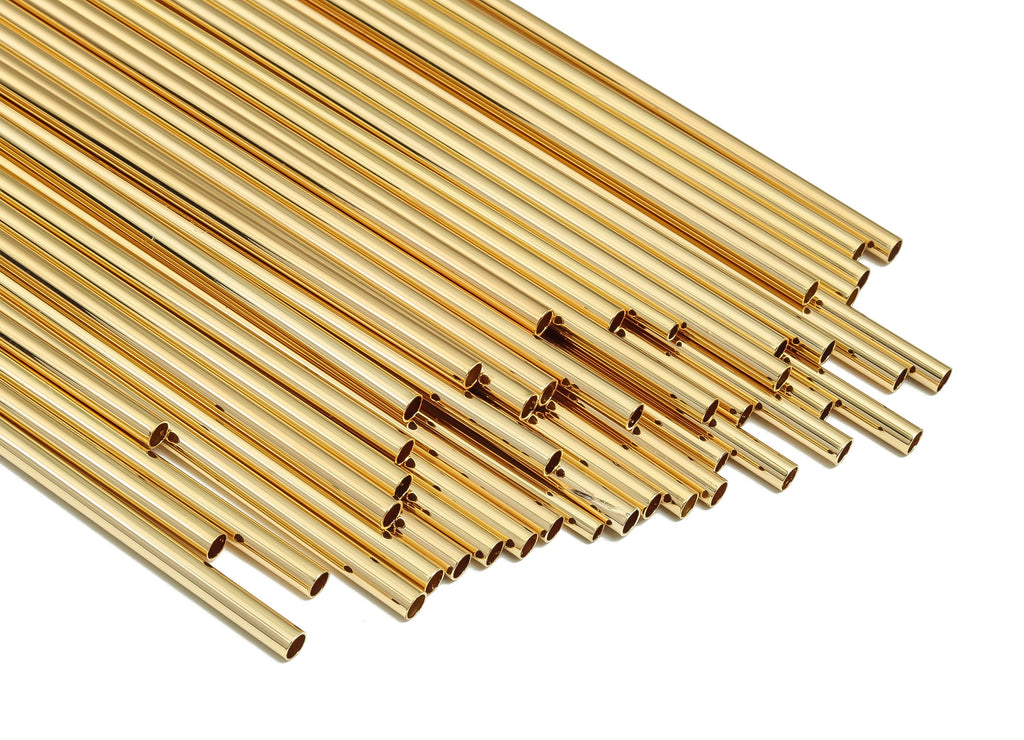 Brass Himmeli Tubes -Brass Himmeli DIY Tube Beads - Geometric Shapes - For Air Plants - 18k Real Gold Plated Brass-3.5x0.2x300mm-RGP4051-300 - DOMEDBAZAAR