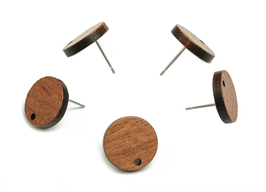 Walnut Wood Round Earring Stud - Walnut Wood Circle Post - 316 Stainless Steel - Jewelry Making Supplies - 15.14x15.14x2.9mm - BB1110 - DOMEDBAZAAR