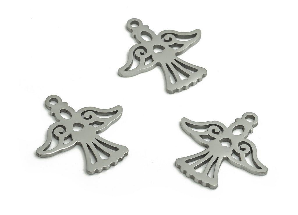 Stainless Steel Angel Earring Charms - Stainless Steel Angel Pendant - Jewelry Making Supplies - 17.01x16.98x0.94mm - SS1273 - DOMEDBAZAAR