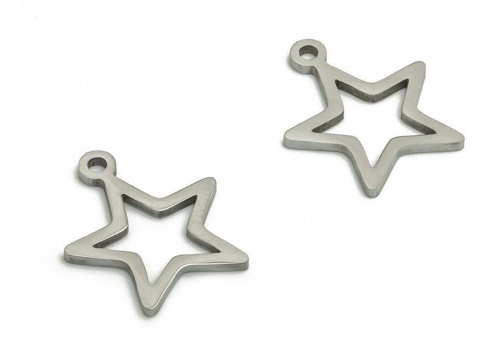 Stainless Steel Star Earring Charms - Stainless Steel Star Pendant - Jewelry Making Supplies - 15.49x13.59x0.9mm - SS1297 - DOMEDBAZAAR