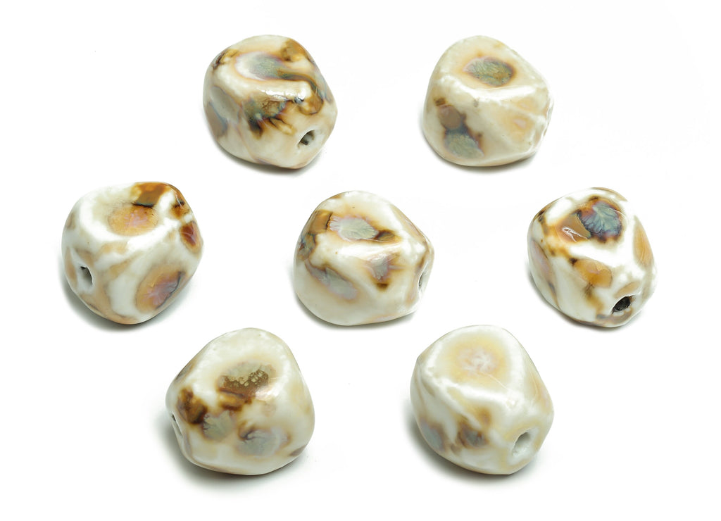 Glazed Ceramic Beads - Carved Shaped Beads - Handmade Beads - Necklace Beads - Connectors Beads - Jewelry Supplies - 16.3x14.6x14mm - NS1452 - DOMEDBAZAAR