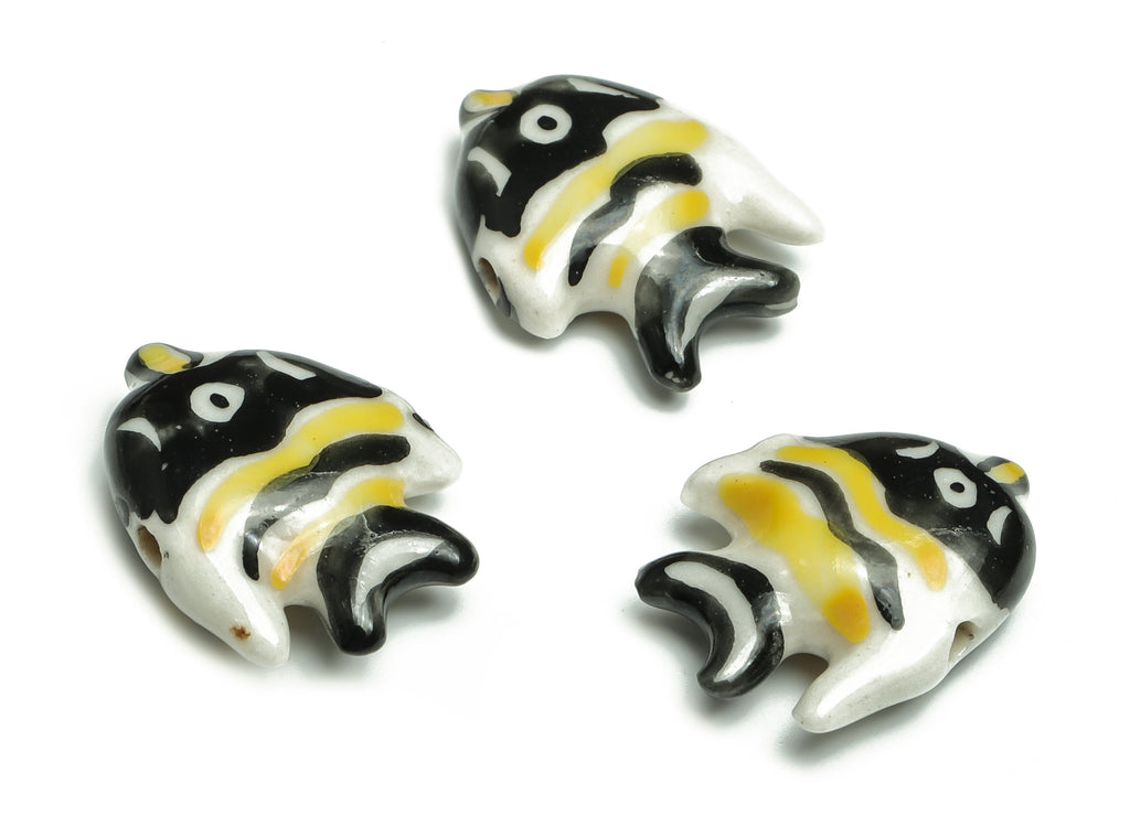 Glazed Ceramic Fish Beads - Carved Fish Beads - Handmade Beads - Necklace Beads - Connectors Beads - 21.92x16.85x6.81mm - NS1423B - DOMEDBAZAAR