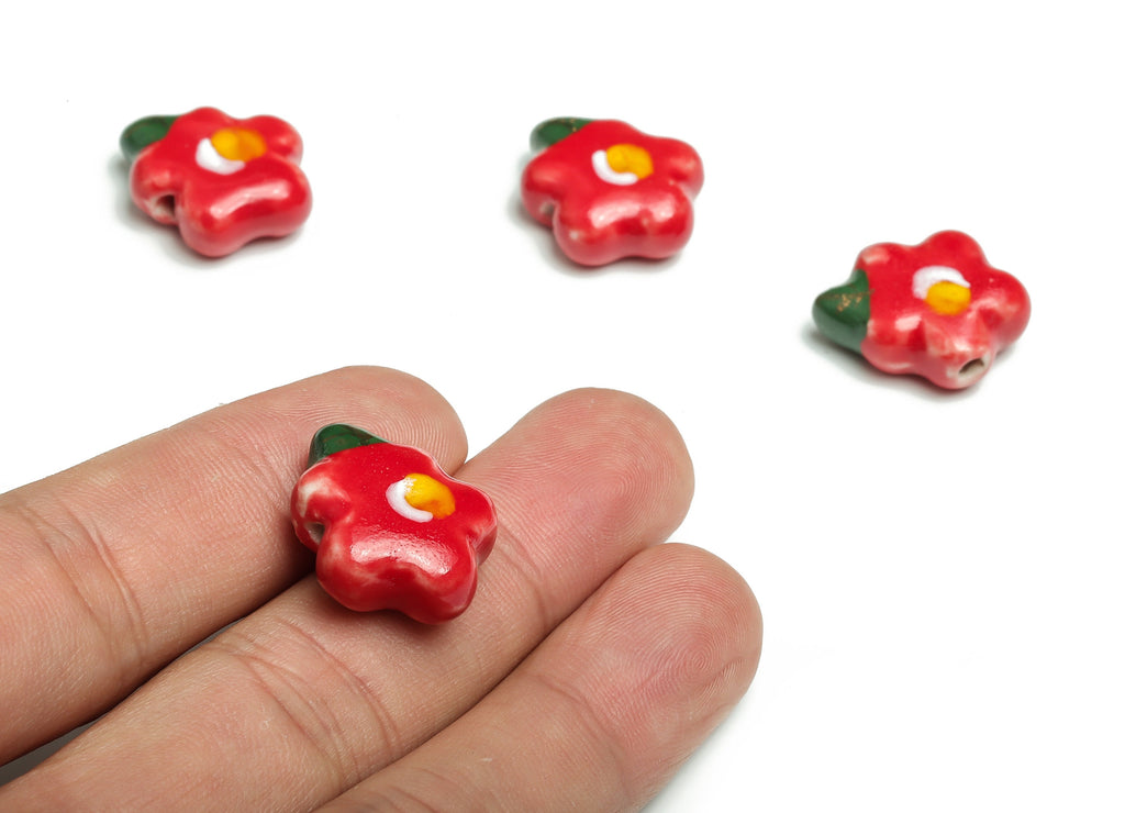 Glazed Ceramic Flower Beads - Carved Flower Beads - Handmade Beads - Necklace Beads - Connectors Beads - 21.19x17.75x7.48mm - NS1429 - DOMEDBAZAAR