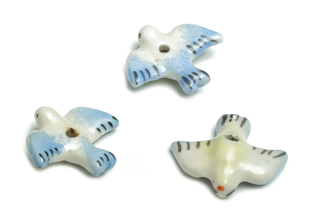 Glazed Ceramic Bird Beads - Carved  Bird Beads - Handmade Beads - Necklace Beads - Connectors Beads - 23.18x19.9x5.33mm - NS1424 - DOMEDBAZAAR