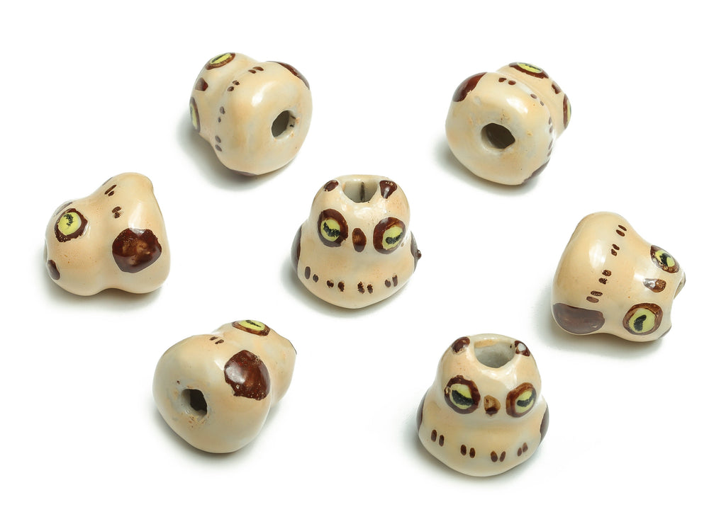 Glazed Ceramic Owl Beads - Carved Owl Beads - Handmade Beads - Necklace Beads - Connectors Beads - 15.45x15.21x14.7mm - NS1447 - DOMEDBAZAAR